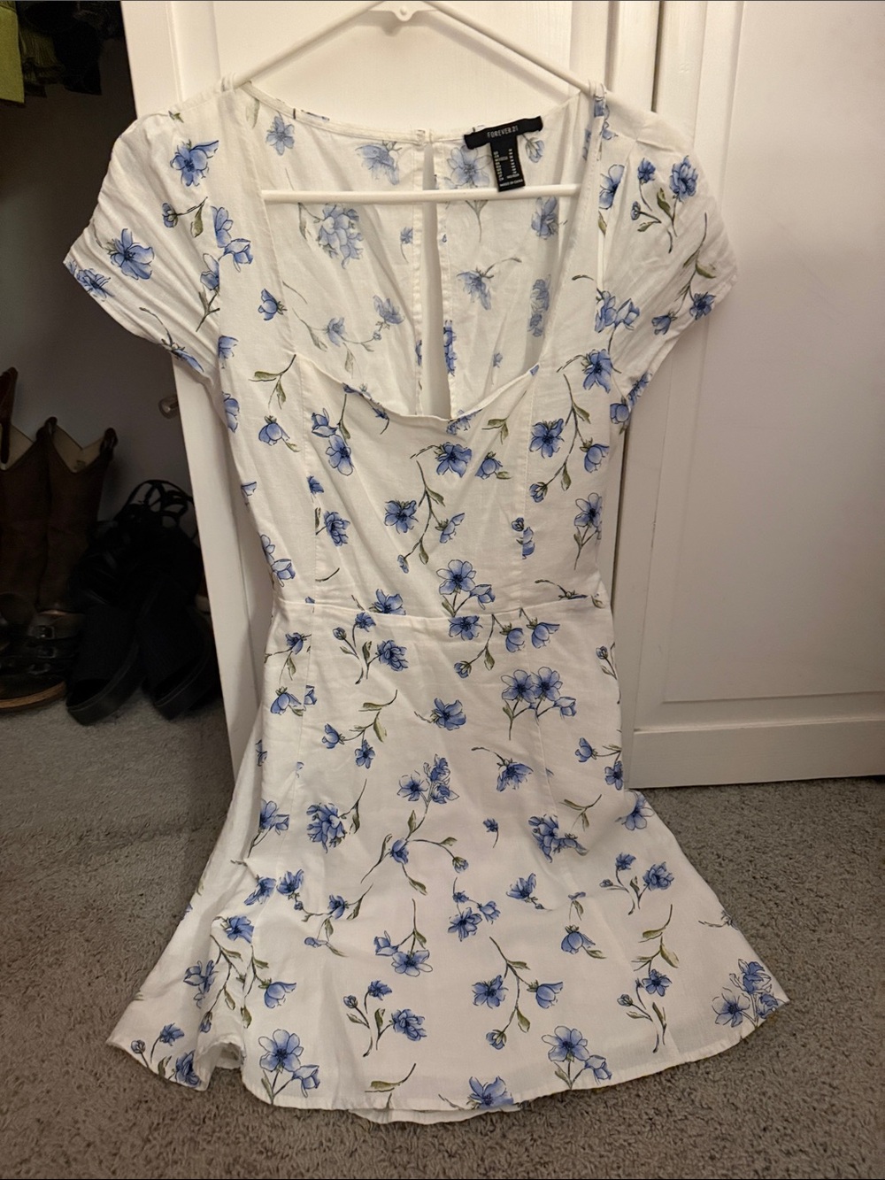 Forever 21 White Mini Dress with Blue Floral Print